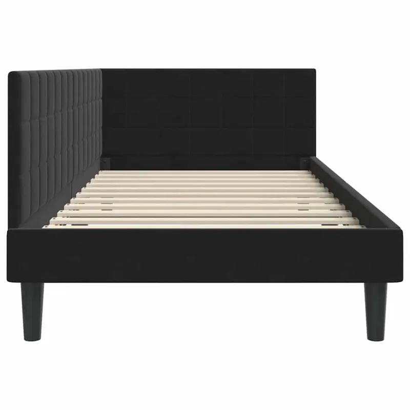 Kampinė lovos konstrukcija Juoda 90 cm x 200 cm Aksomas