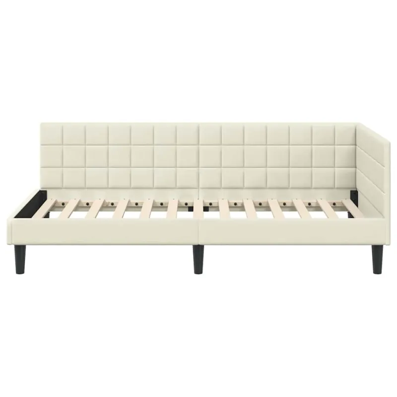 Kampinė lovos konstrukcija Kreminė 90 cm x 200 cm Aksomas