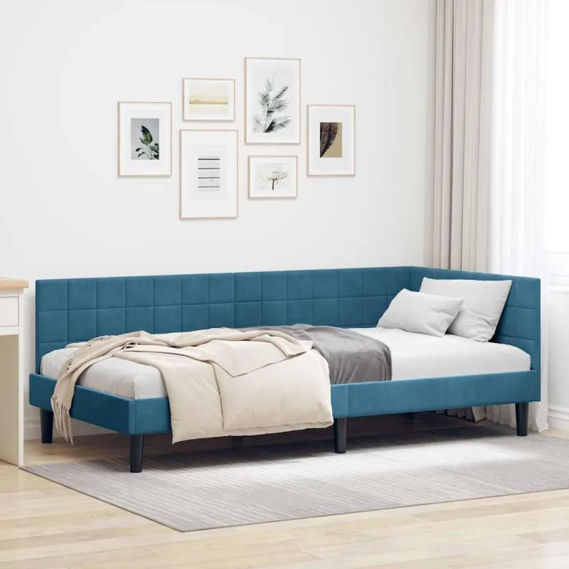 Kampinė lovos konstrukcija Mėlyna 100 cm x 200 cm Aksomas