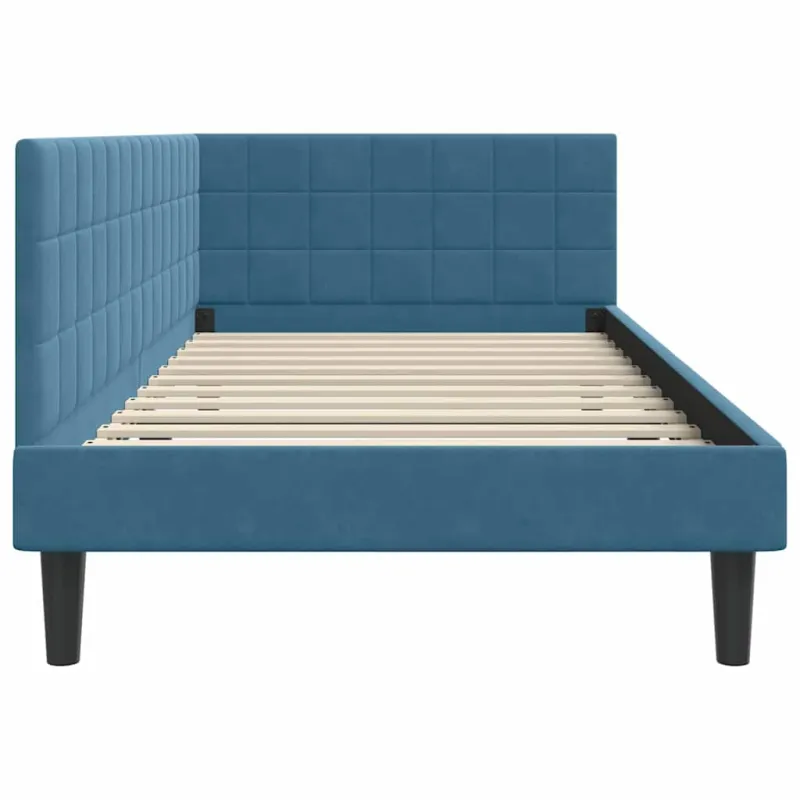 Kampinė lovos konstrukcija Mėlyna 100 cm x 200 cm Aksomas