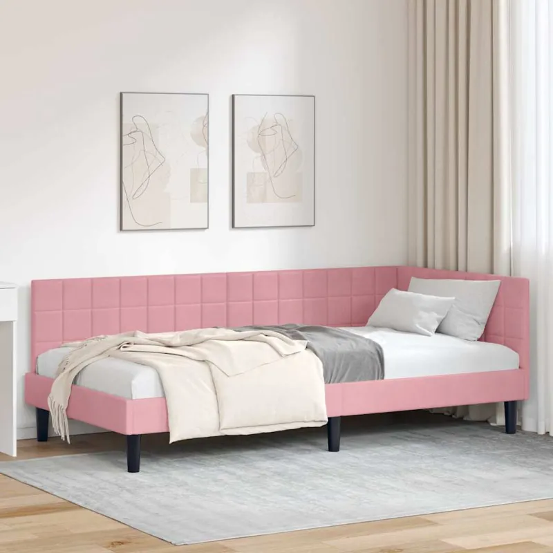 Kampinė lovos konstrukcija Rožinė 100 cm x 200 cm Aksomas