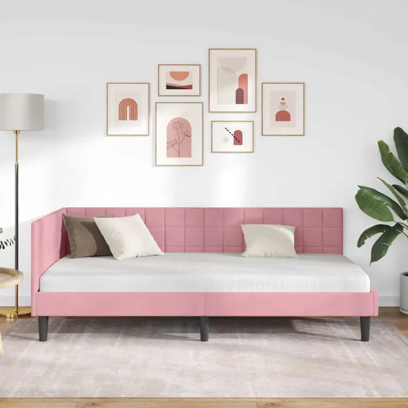 Kampinė lovos konstrukcija Rožinė 100 cm x 200 cm Aksomas