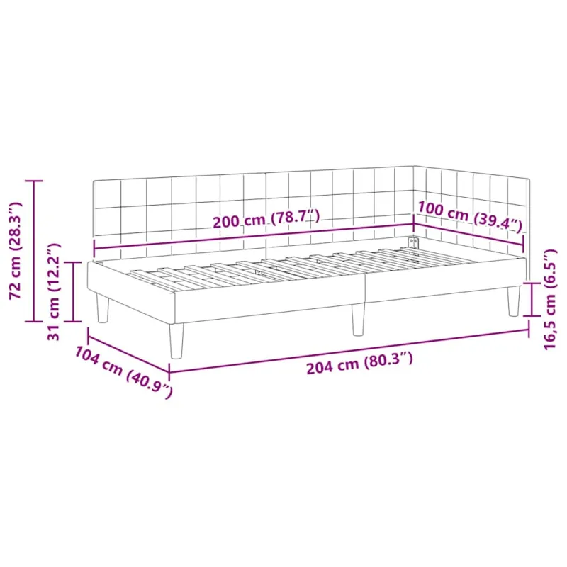 Kampinė lovos konstrukcija Vyno raudona 100 cm x 200 cm Aksomas
