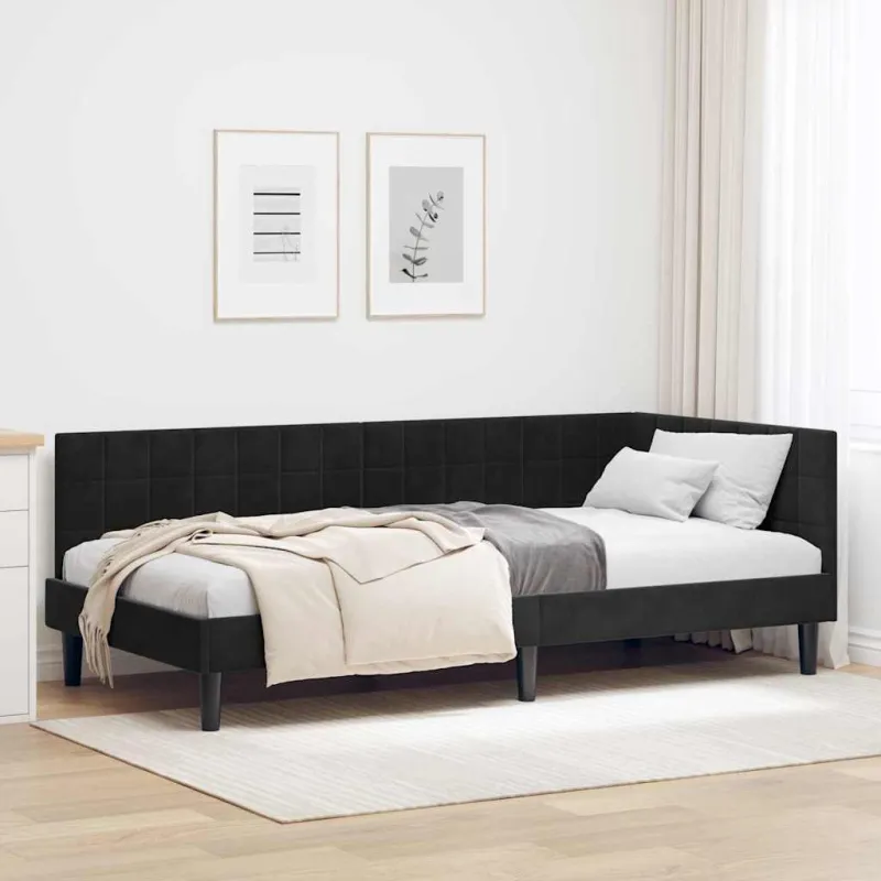 Kampinė lovos konstrukcija Juoda 100 cm x 200 cm Aksomas