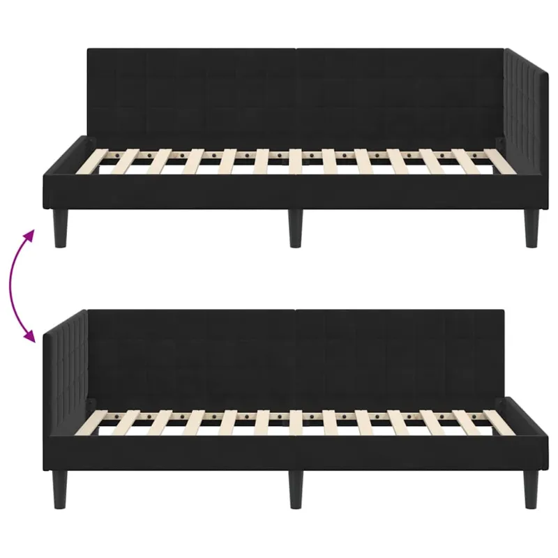 Kampinė lovos konstrukcija Juoda 100 cm x 200 cm Aksomas