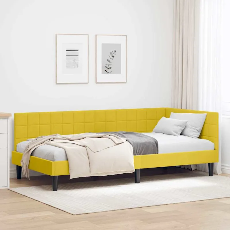 Kampinė lovos konstrukcija Geltona 100 cm x 200 cm Aksomas