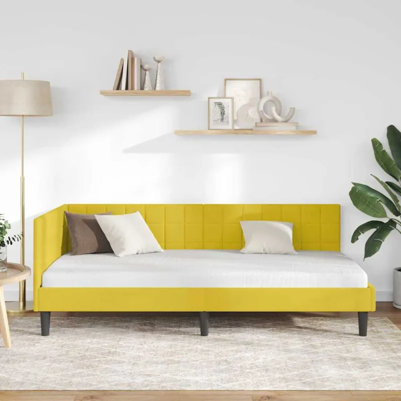 Kampinė lovos konstrukcija Geltona 100 cm x 200 cm Aksomas