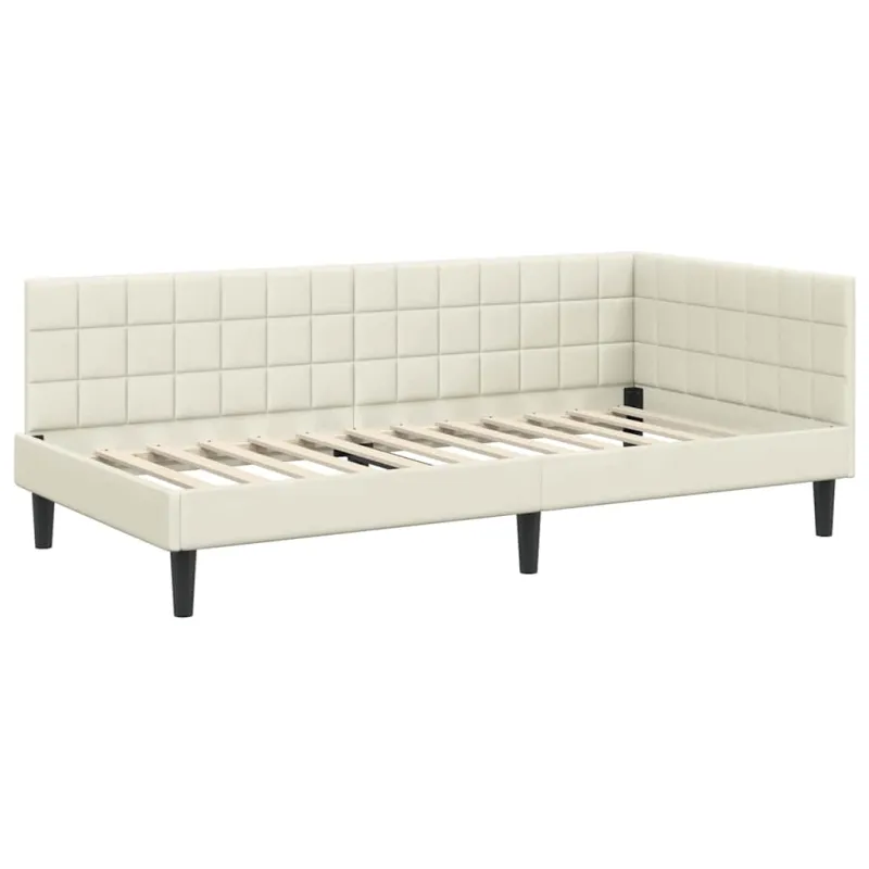 Kampinė lovos konstrukcija Kreminė 100 cm x 200 cm Aksomas