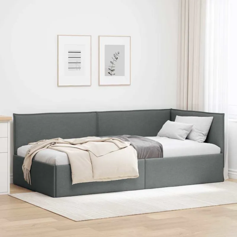 Kampinė lovos konstrukcija Tamsiai pilka 80 x 200 cm audinys
