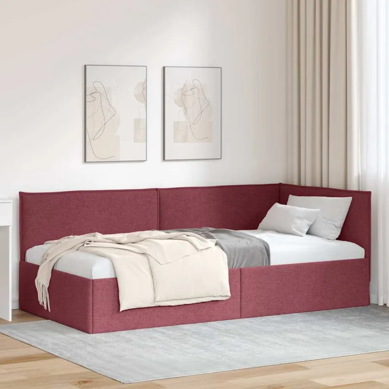 Kampinė lovos konstrukcija Vyno raudona 80 x 200 cm audinys