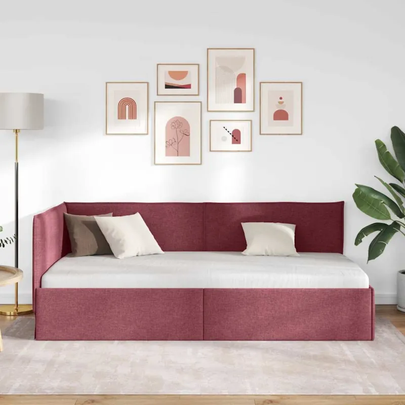 Kampinė lovos konstrukcija Vyno raudona 80 x 200 cm audinys