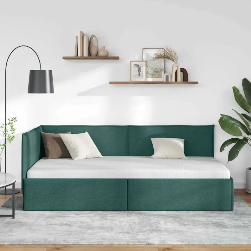 Kampinė lovos konstrukcija Tamsiai žalia 80 x 200 cm audinys