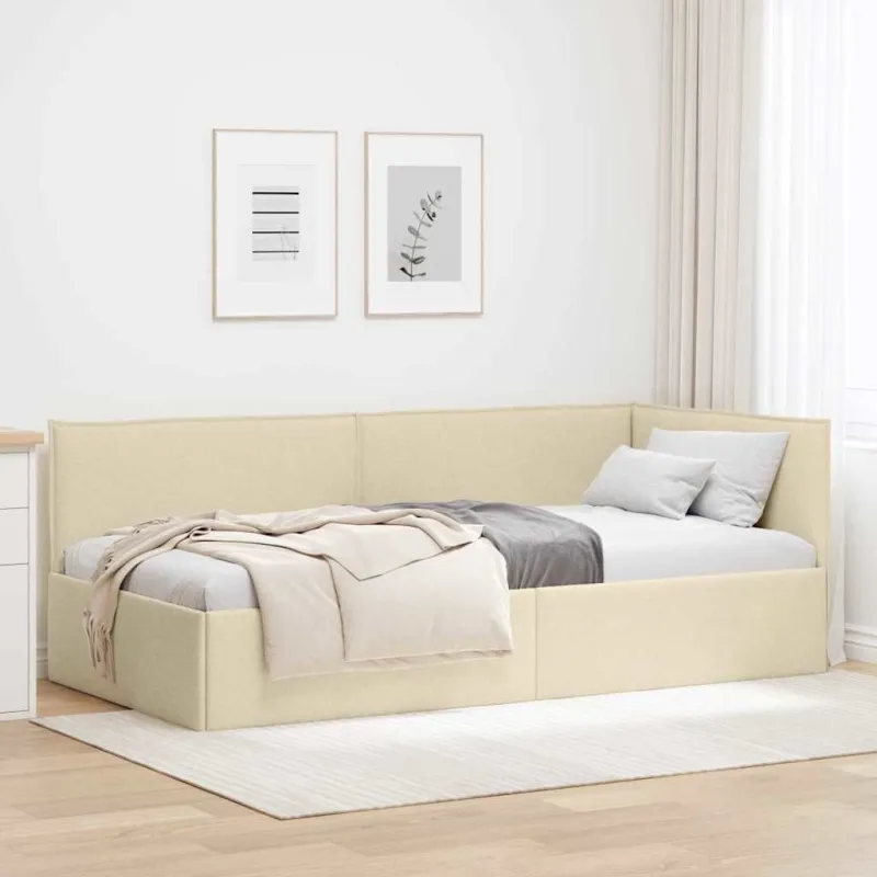 Kampinė lovos konstrukcija Kreminė 80 x 200 cm audinys