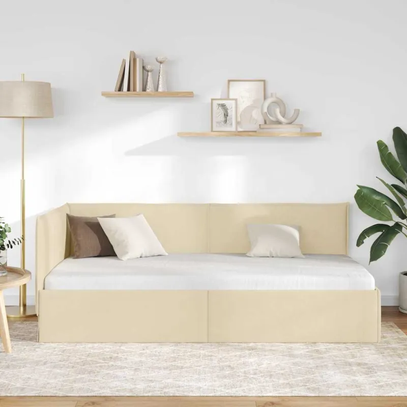 Kampinė lovos konstrukcija Kreminė 80 x 200 cm audinys