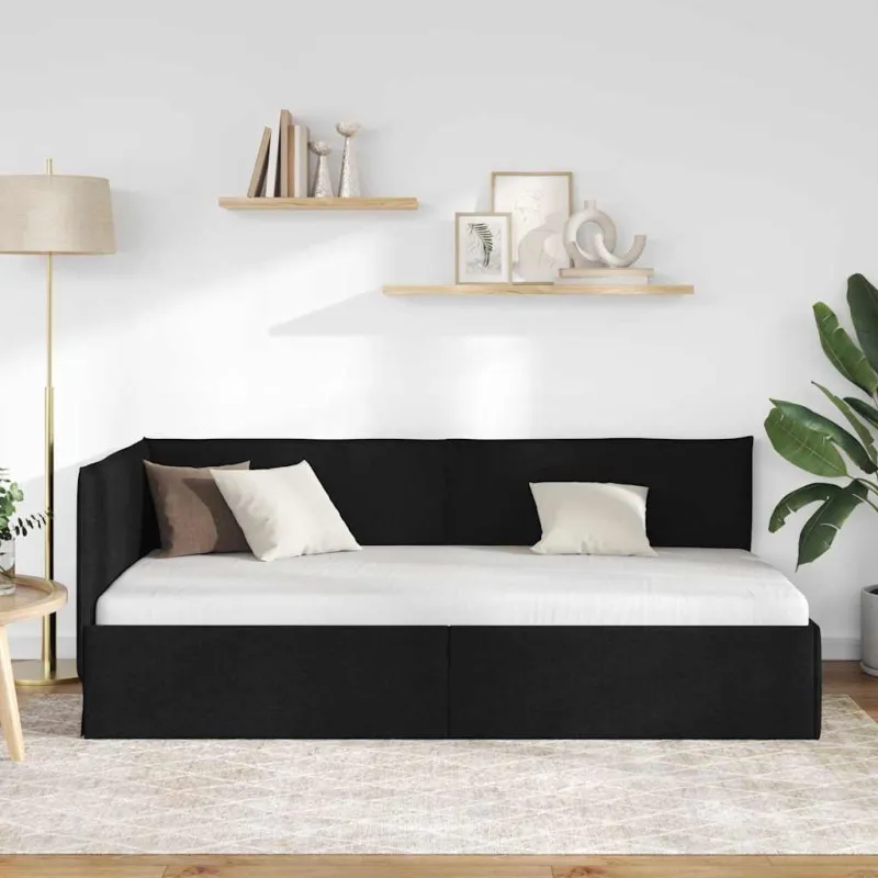 Kampinė lovos konstrukcija Juodas 90 x 200 cm audinys