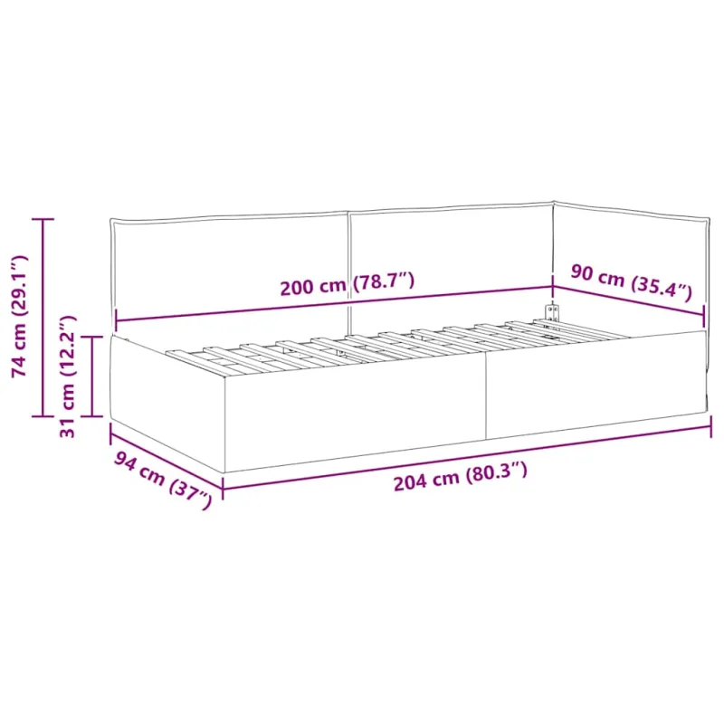 Kampinė lovos konstrukcija Juodas 90 x 200 cm audinys