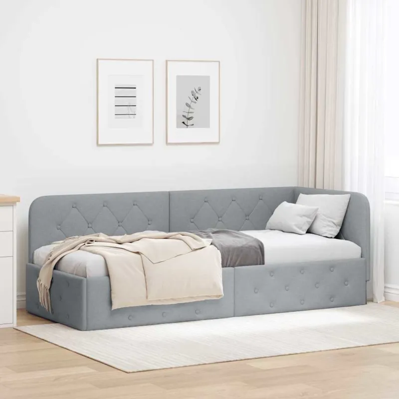 Kampinė lovos konstrukcija Šviesiai pilka 80 x 200 cm audinys