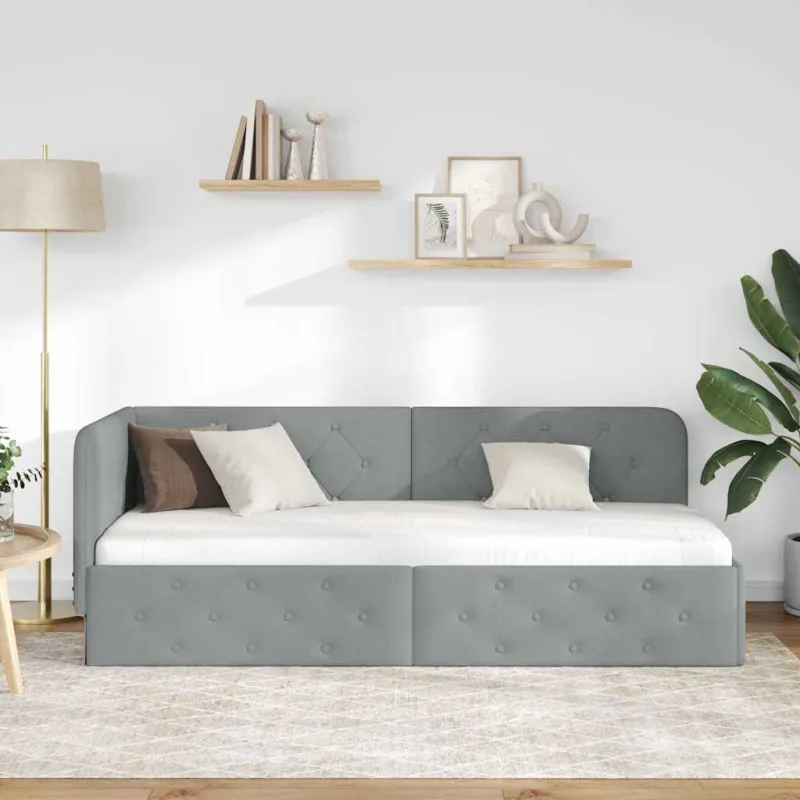 Kampinė lovos konstrukcija Šviesiai pilka 80 x 200 cm audinys