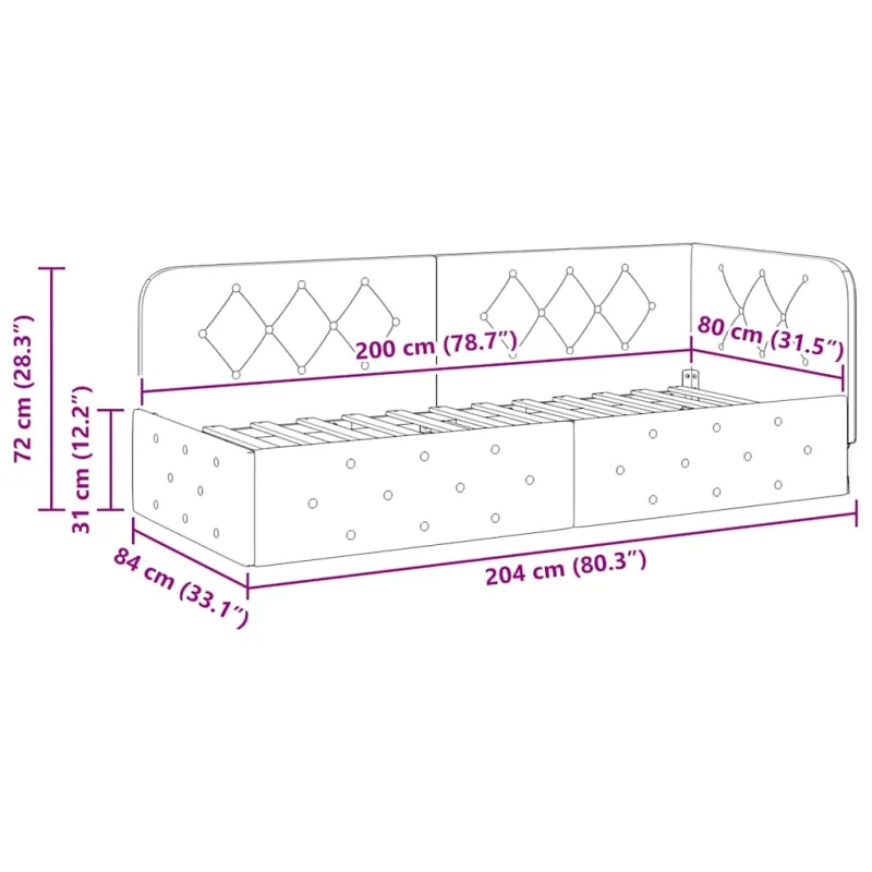 Kampinė lovos konstrukcija Juodas 80 x 200 cm audinys