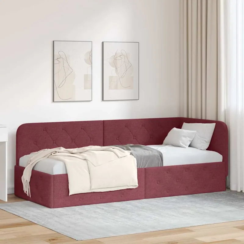 Kampinė lovos konstrukcija Vyno raudona 80 x 200 cm audinys