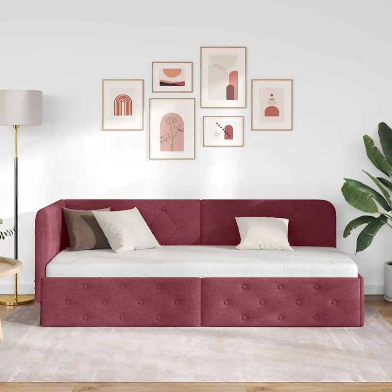 Kampinė lovos konstrukcija Vyno raudona 80 x 200 cm audinys