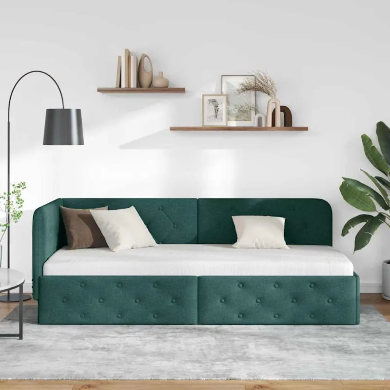 Kampinė lovos konstrukcija Tamsiai žalia 80 x 200 cm audinys