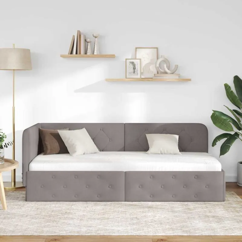 Kampinė lovos konstrukcija Taupe 80 x 200 cm audinys