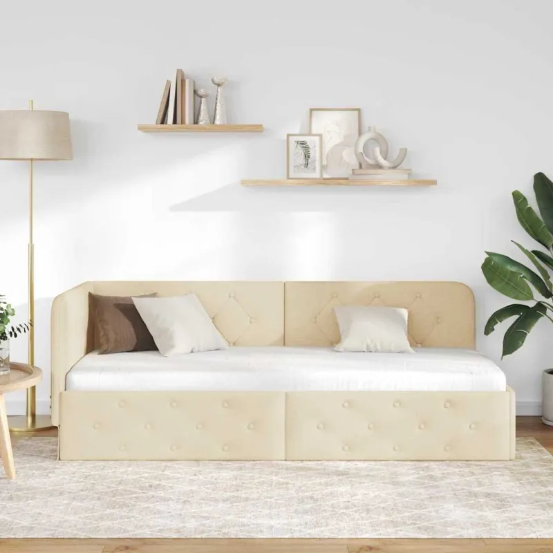 Kampinė lovos konstrukcija Kreminė 80 x 200 cm audinys