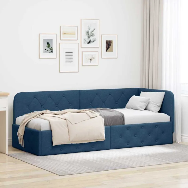 Kampinė lovos konstrukcija Mėlyna 80 x 200 cm audinys