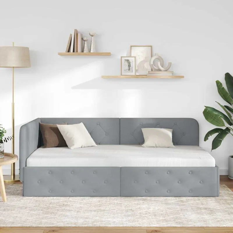 Kampinė lovos konstrukcija Šviesiai pilka 90 x 190 cm audinys
