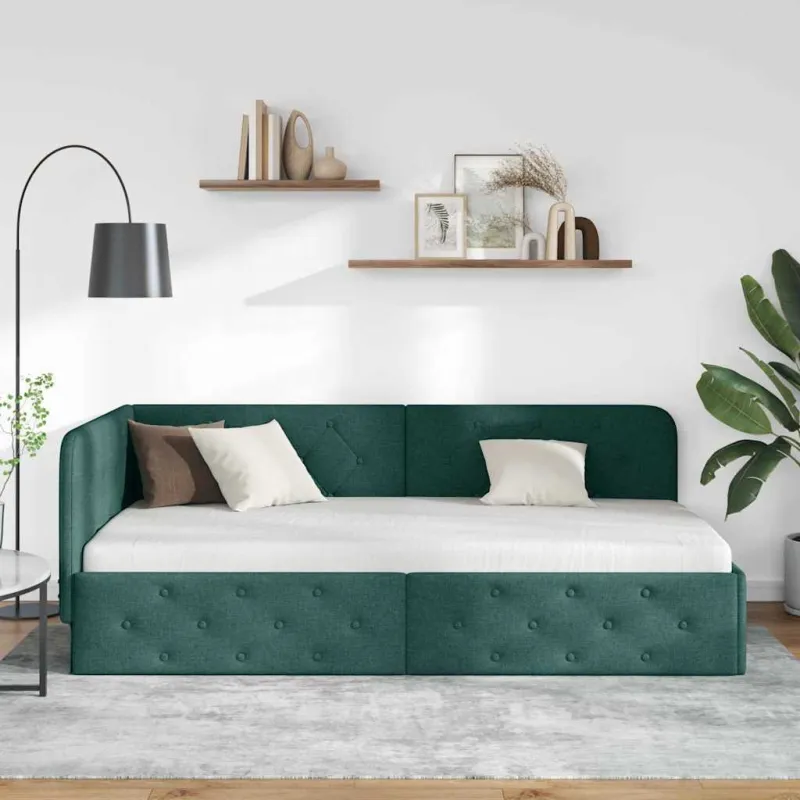 Kampinė lovos konstrukcija Tamsiai žalia 90 x 190 cm audinys