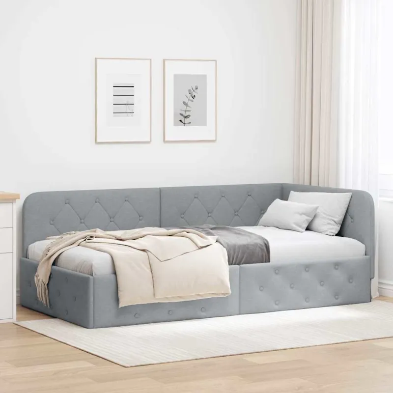 Kampinė lovos konstrukcija Šviesiai pilka 90 x 200 cm audinys