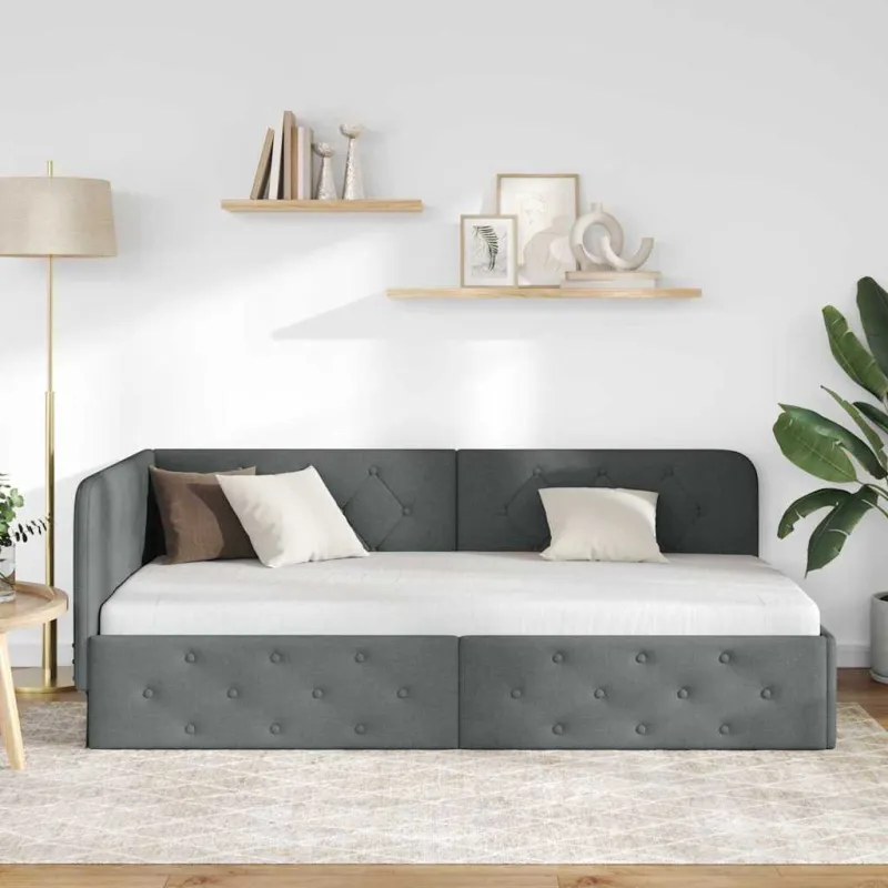 Kampinė lovos konstrukcija Tamsiai pilka 90 x 200 cm audinys