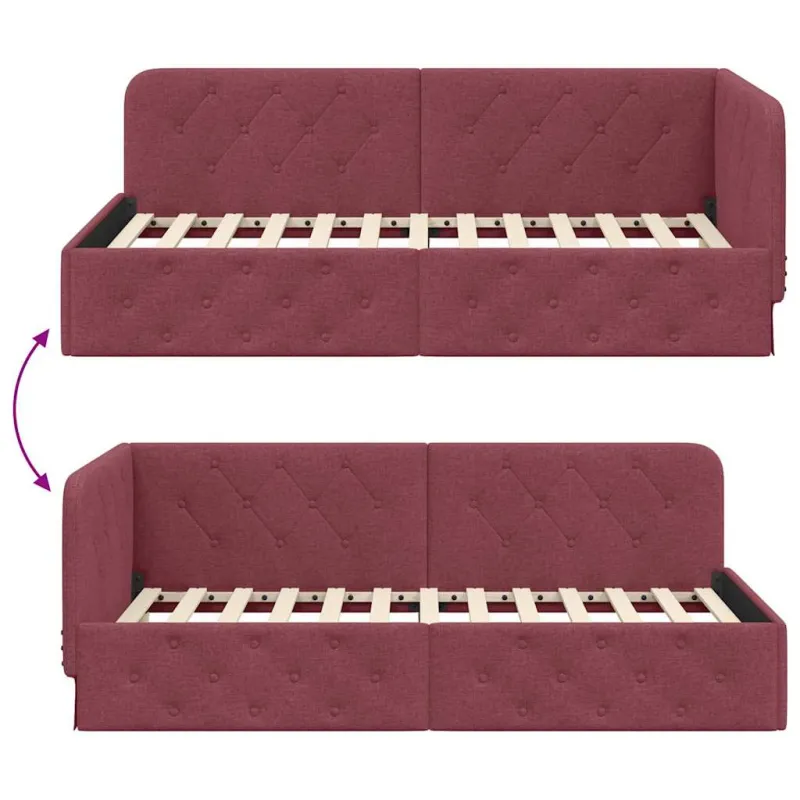 Kampinė lovos konstrukcija Vyno raudona 90 x 200 cm audinys