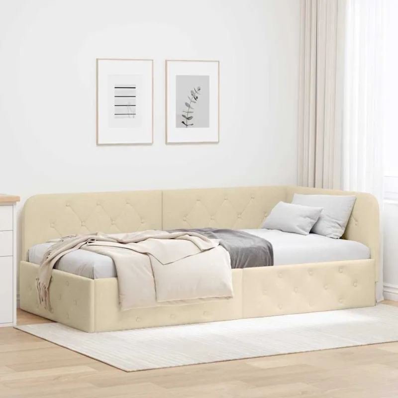 Kampinė lovos konstrukcija Kreminė 90 x 200 cm audinys