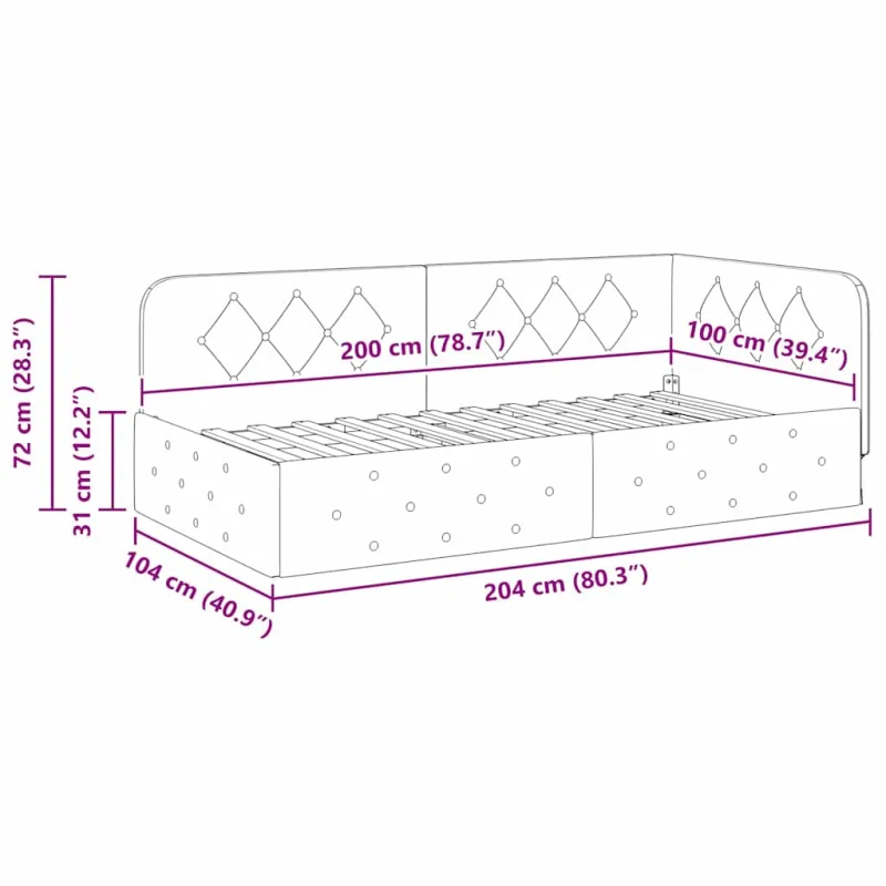 Kampinė lovos konstrukcija Šviesiai pilka 100 x 200 cm audinys