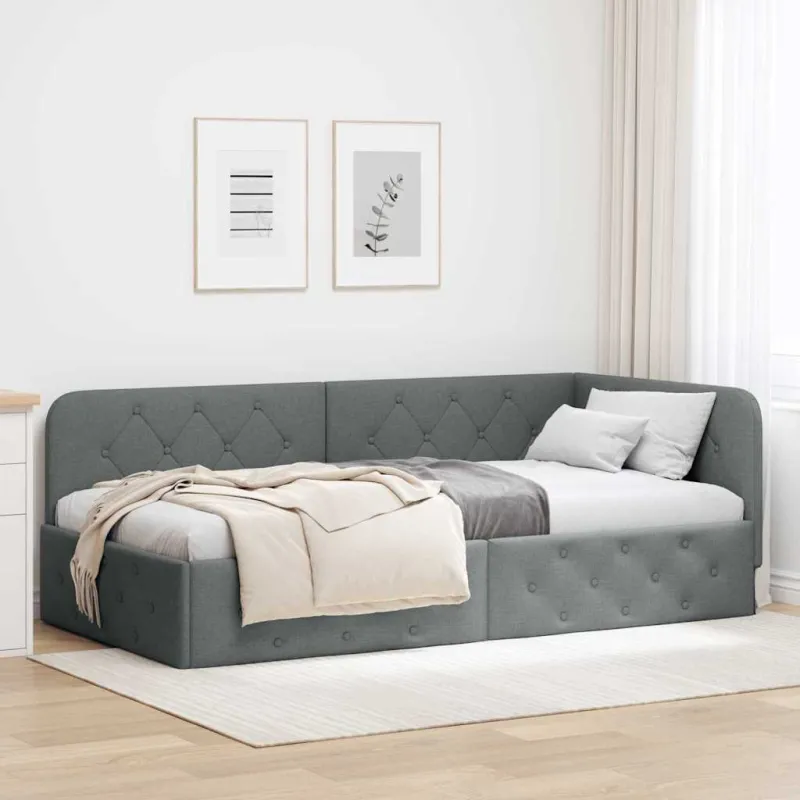Kampinė lovos konstrukcija Tamsiai pilka 100 x 200 cm audinys