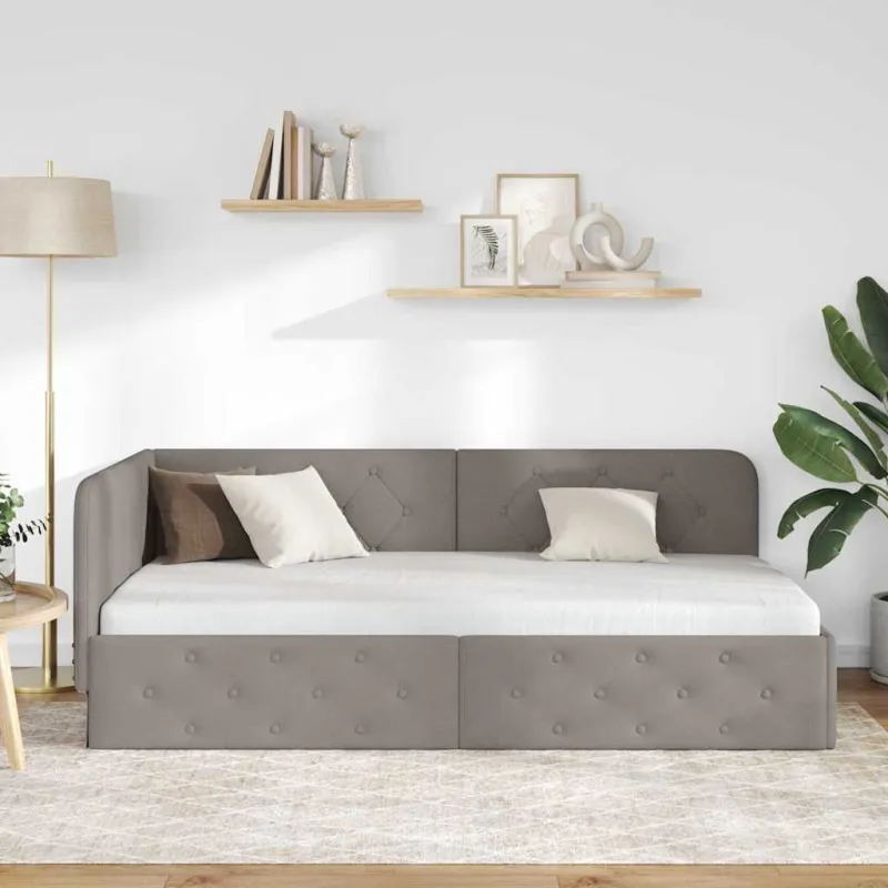 Kampinė lovos konstrukcija Taupe 100 x 200 cm audinys