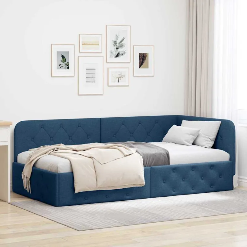 Kampinė lovos konstrukcija Mėlyna 100 x 200 cm audinys