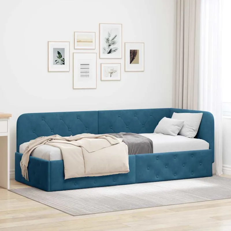 Kampinė lovos konstrukcija Mėlyna 80 x 200 cm Aksomas