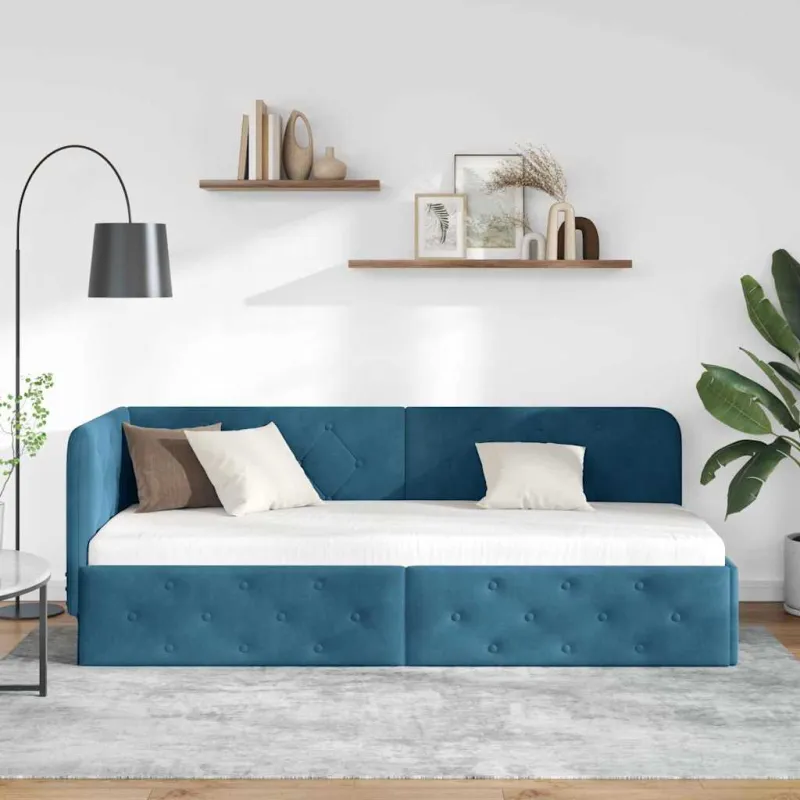 Kampinė lovos konstrukcija Mėlyna 80 x 200 cm Aksomas