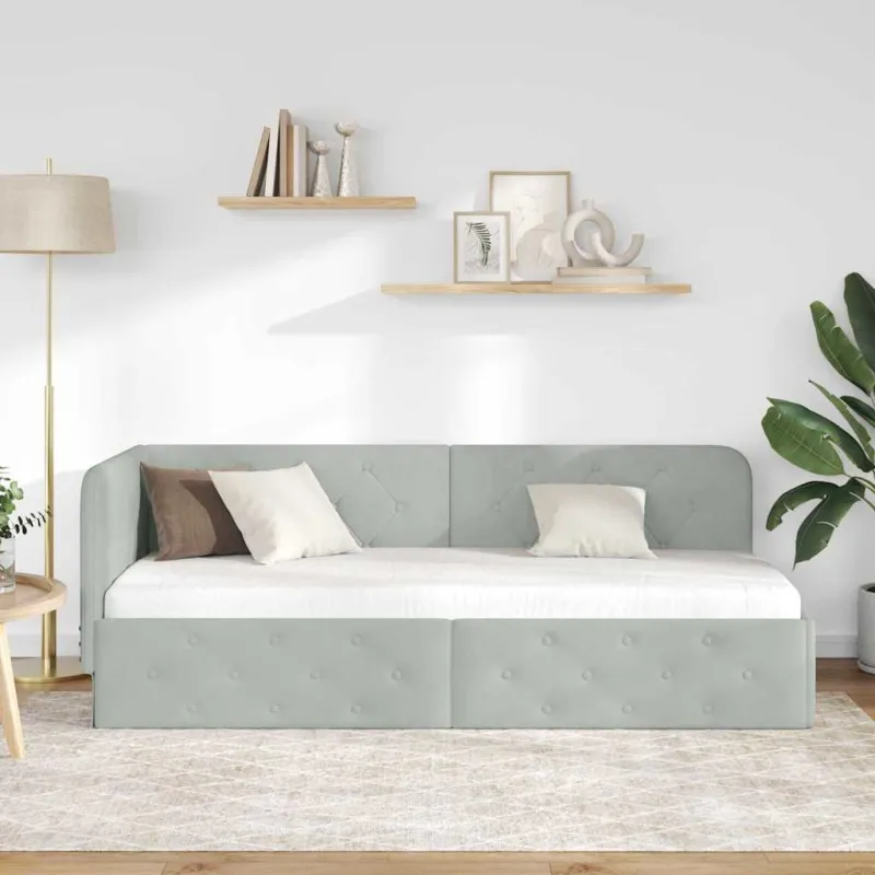 Kampinė lovos konstrukcija Šviesiai pilka 80 x 200 cm Aksomas
