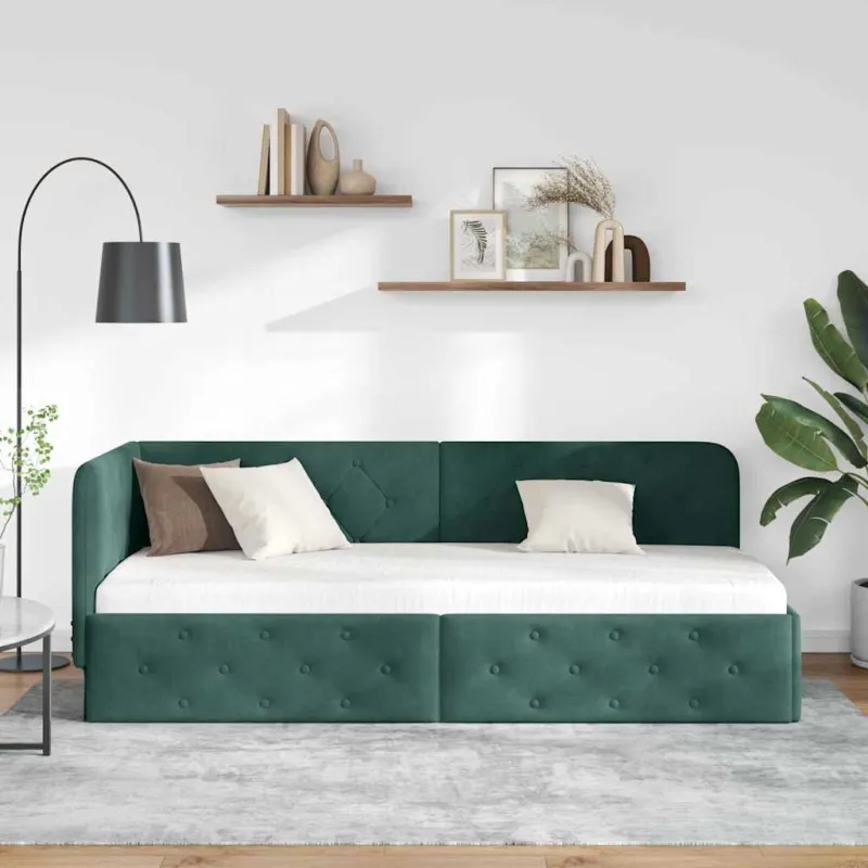 Kampinė lovos konstrukcija Tamsiai žalia 80 x 200 cm Aksomas