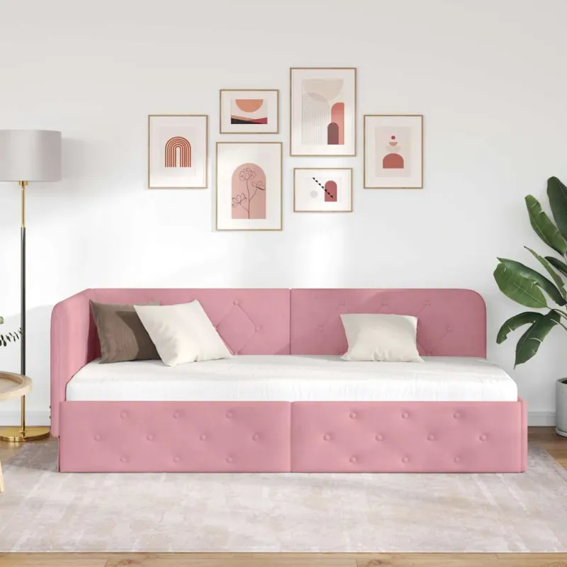 Kampinė lovos konstrukcija Rožinė 80 x 200 cm Aksomas