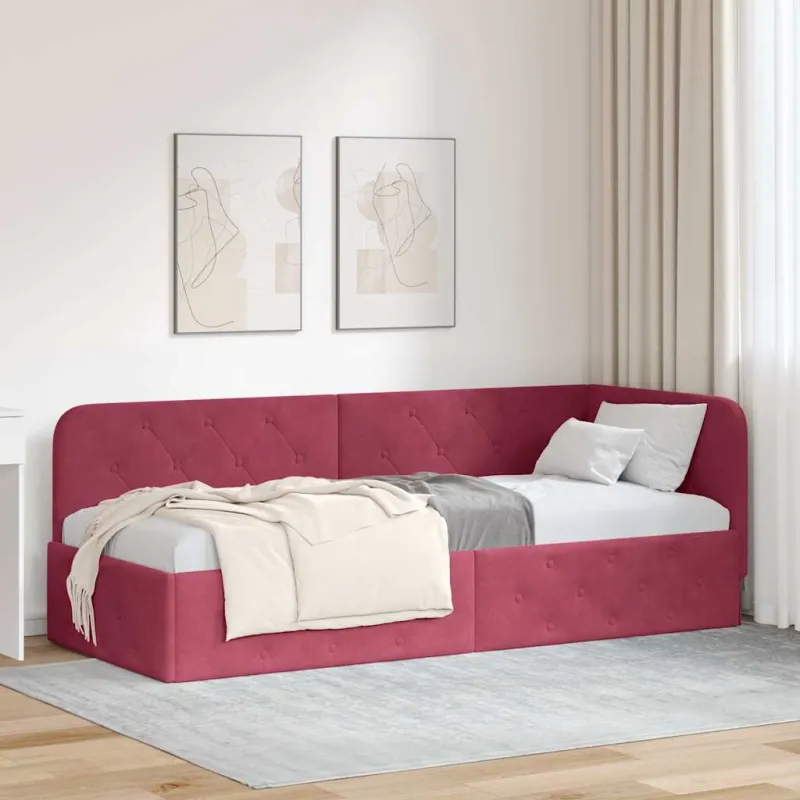 Kampinė lovos konstrukcija Vyno raudona 80 x 200 cm Aksomas
