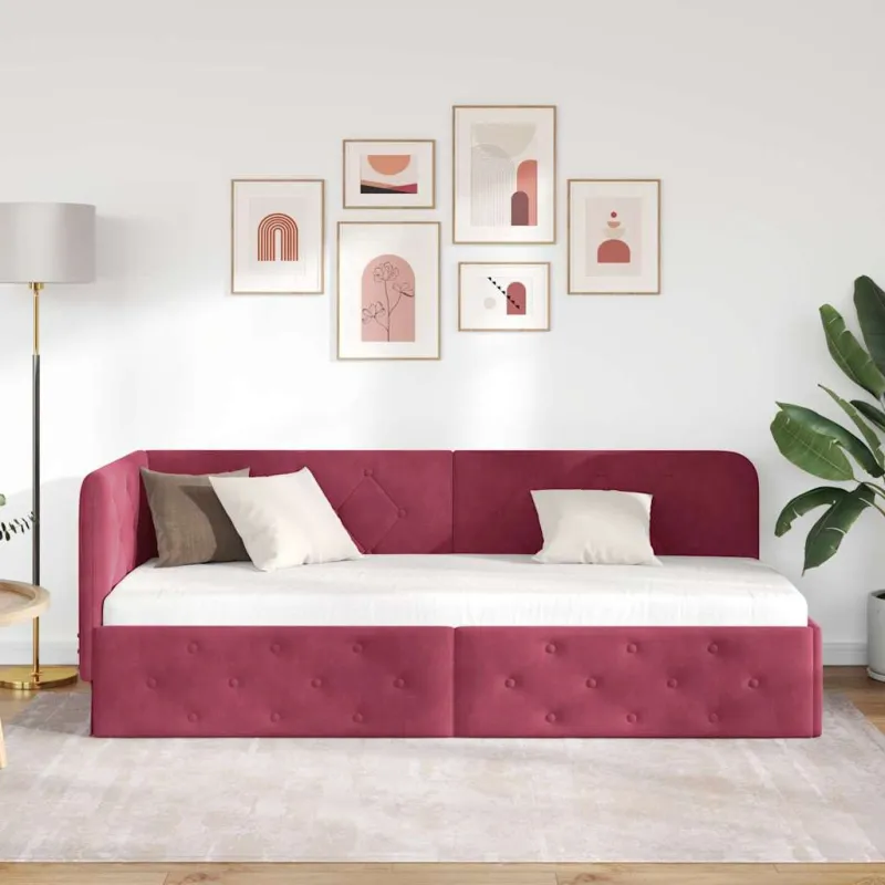 Kampinė lovos konstrukcija Vyno raudona 80 x 200 cm Aksomas