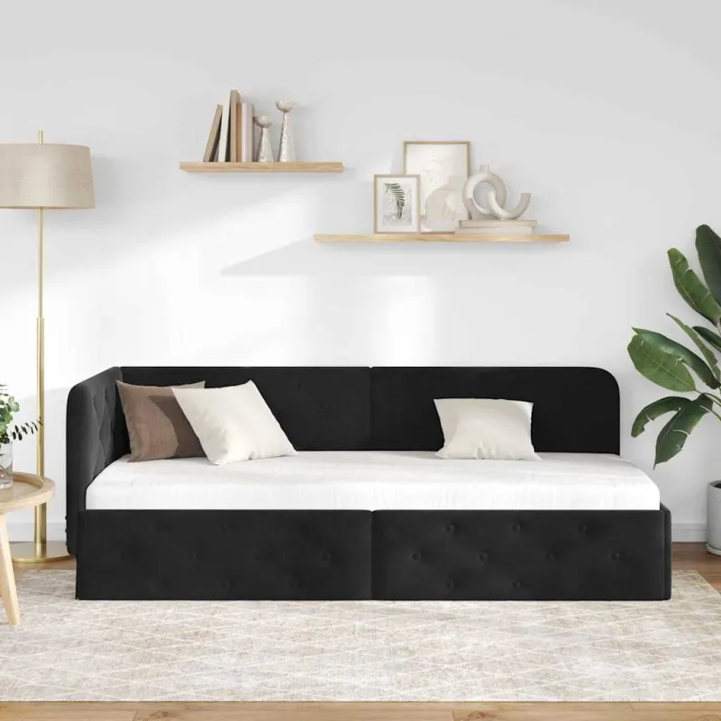Kampinė lovos konstrukcija Juodas 80 x 200 cm Aksomas