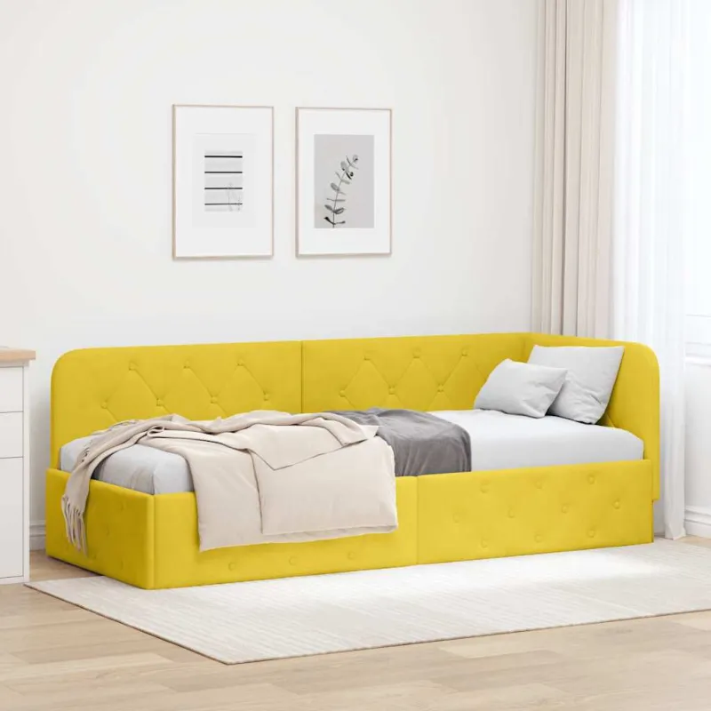 Kampinė lovos konstrukcija Geltona 80 x 200 cm Aksomas
