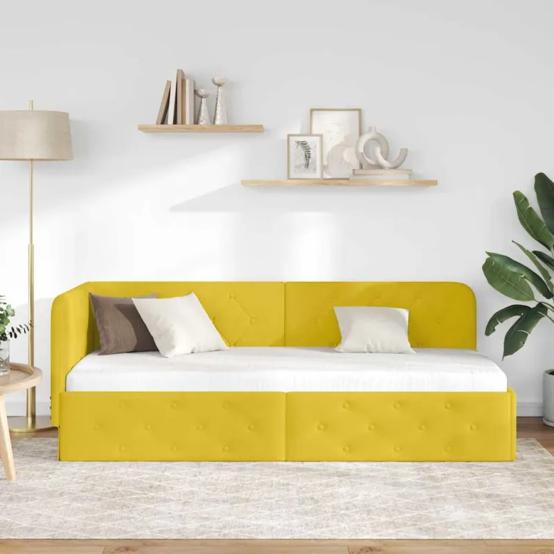 Kampinė lovos konstrukcija Geltona 80 x 200 cm Aksomas