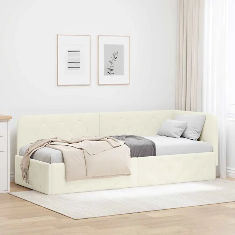 Kampinė lovos konstrukcija Kreminė 80 x 200 cm Aksomas